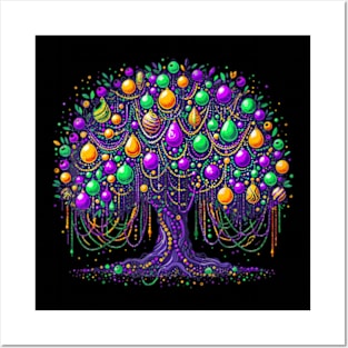 Mardi Gras Tree Beads New Orleans 2024 Festival Bead Tree Posters and Art